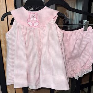 Vintage Teddy Beat set appliqué gingham bloomers shorts toddler girl handmade